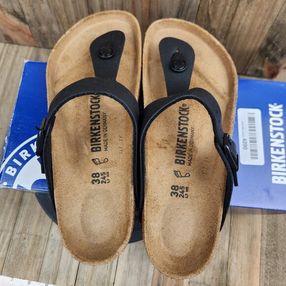 Womens Birkenstock Gizeh BS size 7 (Euro 38) Black Leather Flip Flops Sandals - Picture 5 of 8